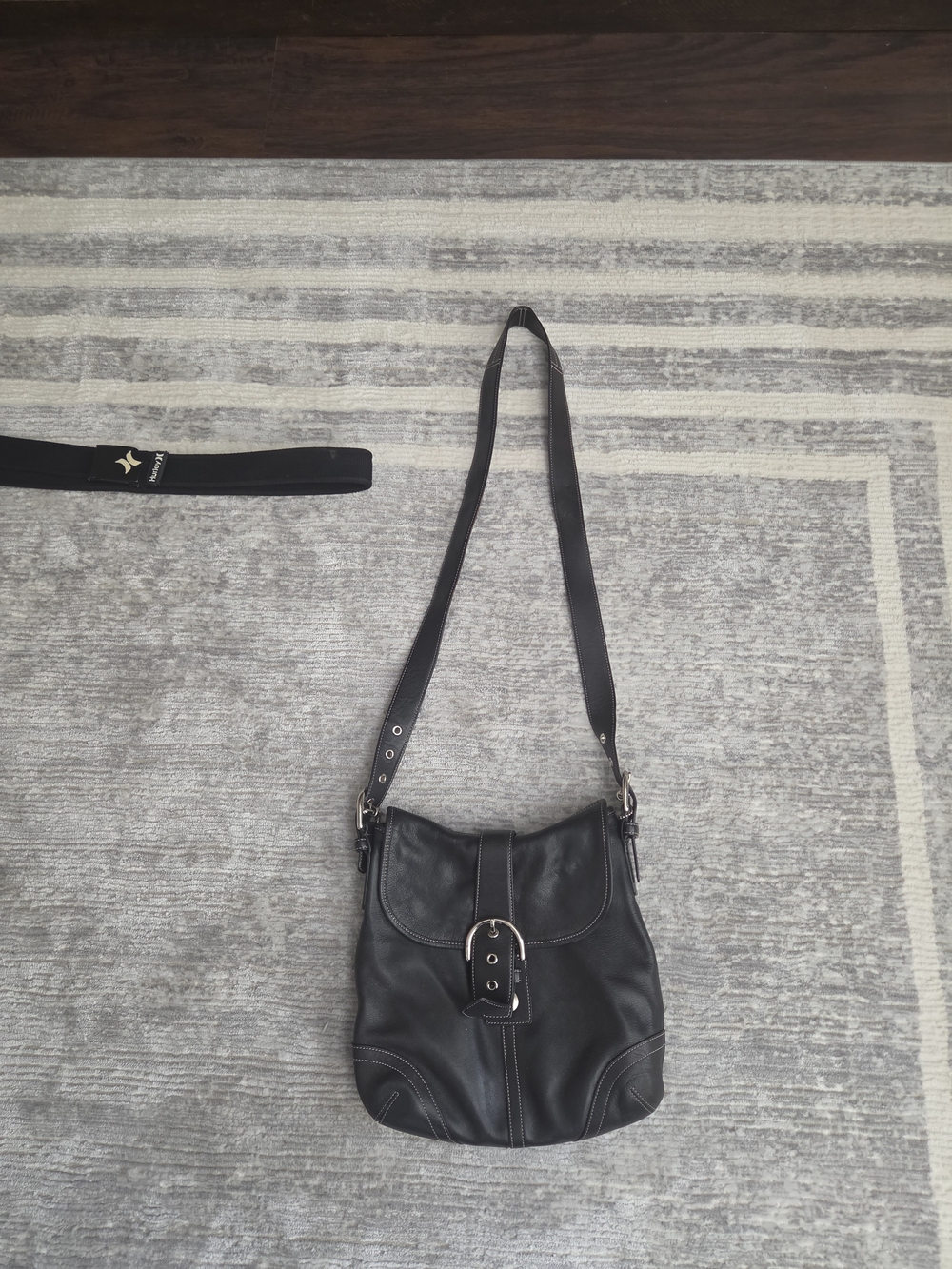 Coach 9480 Leather Shoulder Bag Black Crossbody Flap Belt Buckle